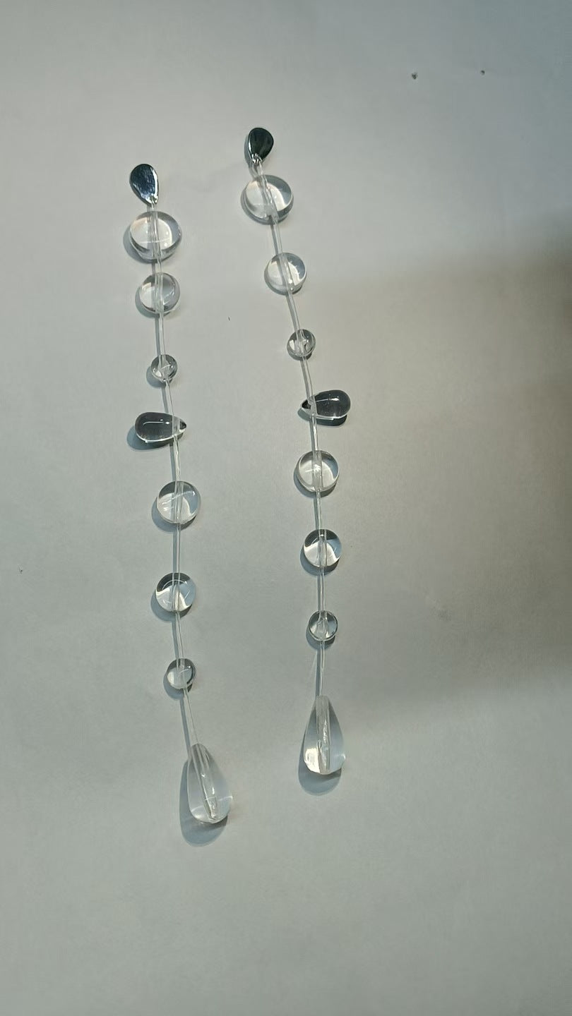Simple Waterdrop Transparent Beads Tassel Necklace