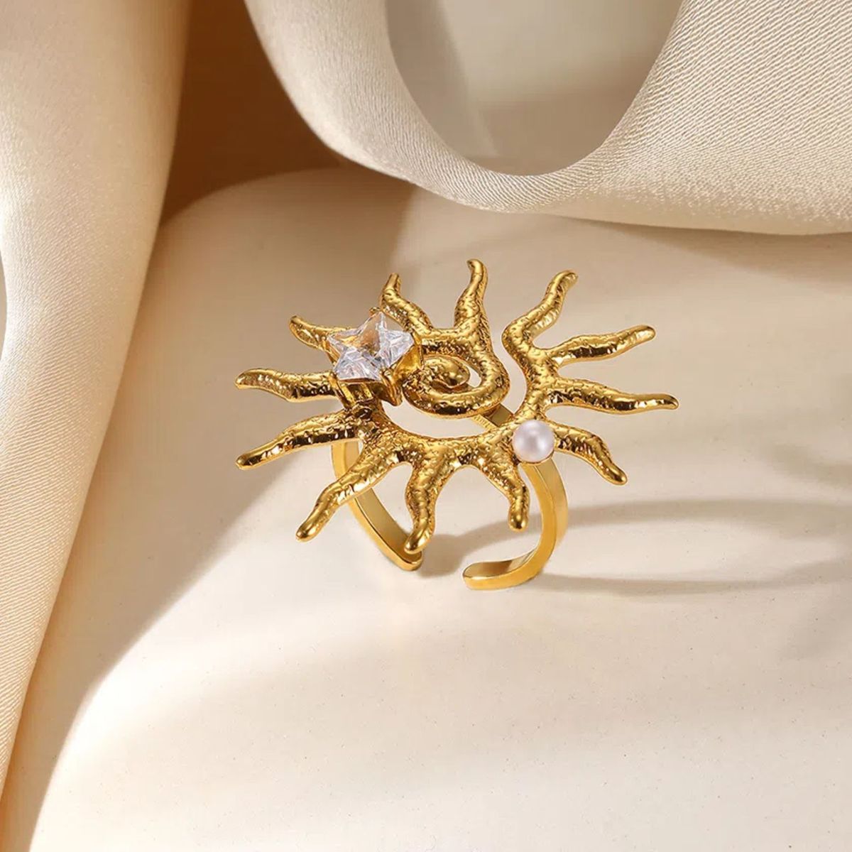 Anillo de amor con estrella de acero y titanio exagerado para mujer