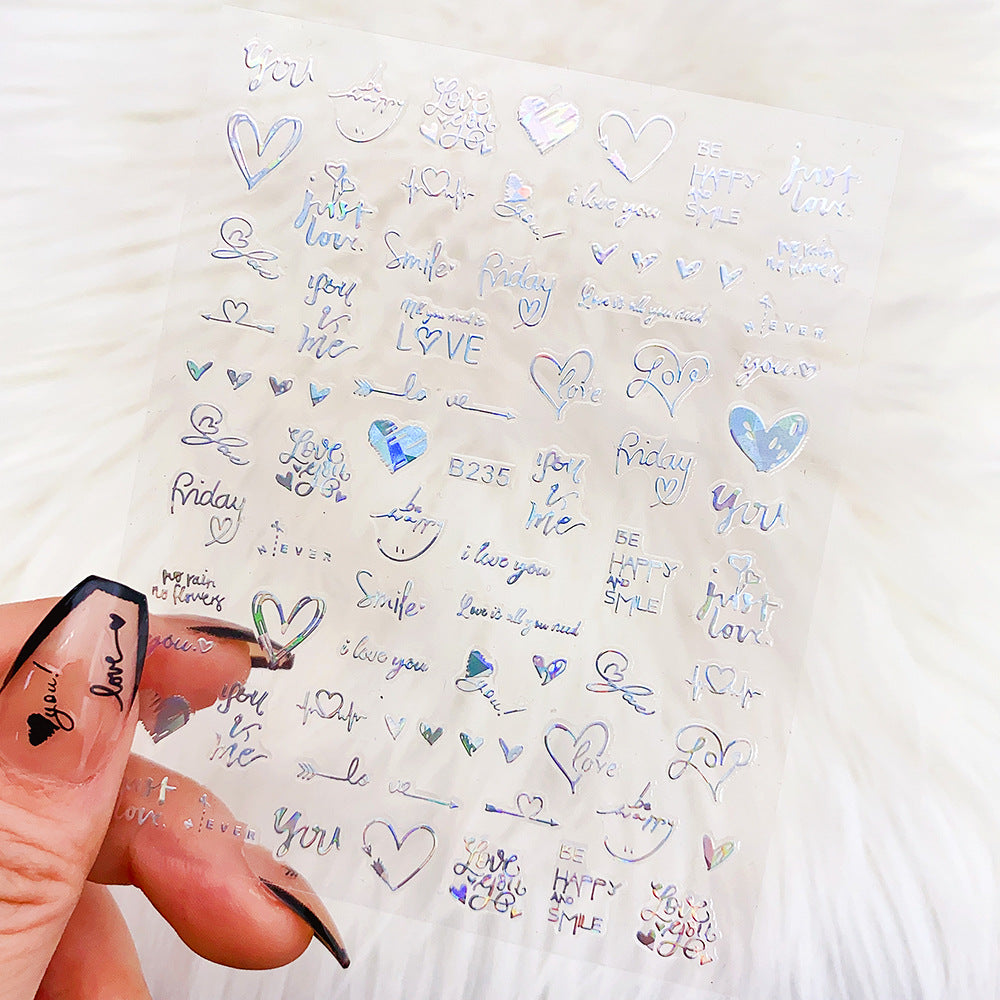Pegatinas de uñas con letras de amor en forma de corazón para San Valentín