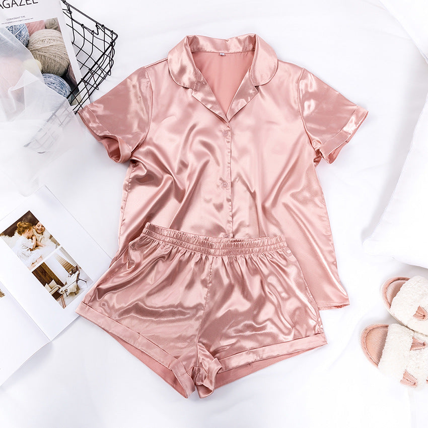Ensemble pyjama ample et décontracté en soie pour femme, haut à manches courtes et short