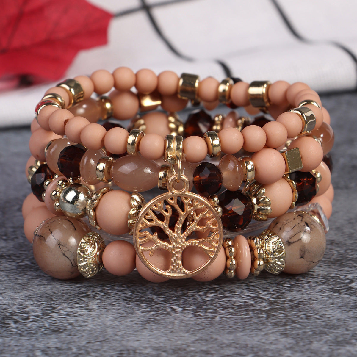 Conjunto de pulseras de cuentas multicapa estilo retro bohemio