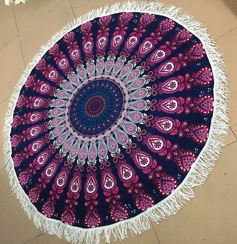 Toalla de playa informal de moda con borlas estampadas redondas