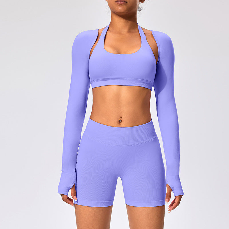 Haut de yoga décontracté à manches longues et couleur unie pour femme