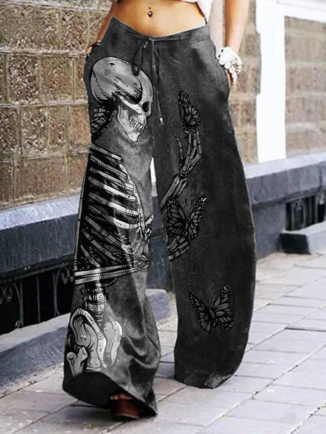 Pantalon gothique à motif tête de mort pour femme, style Halloween