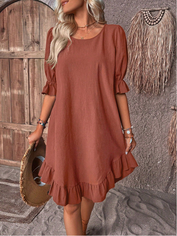 Vestido informal de lino y algodón de moda de verano para mujer
