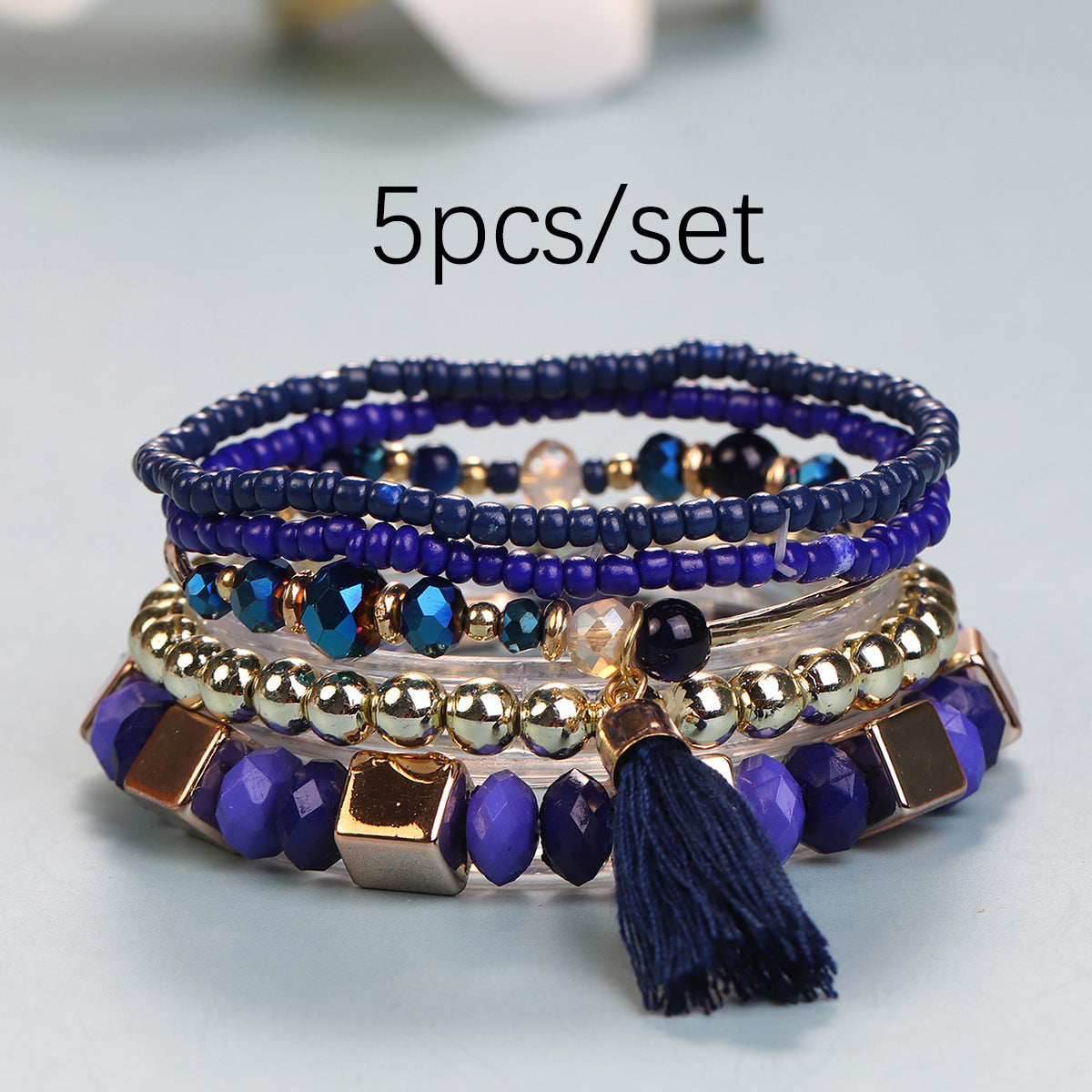 Conjunto de pulseras multicapa con flecos y cuentas bohemias