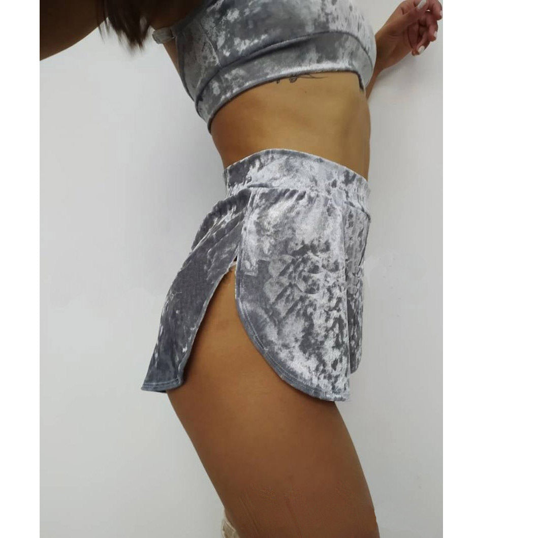 Pantalones cortos de terciopelo de color liso sexys de moda para mujer
