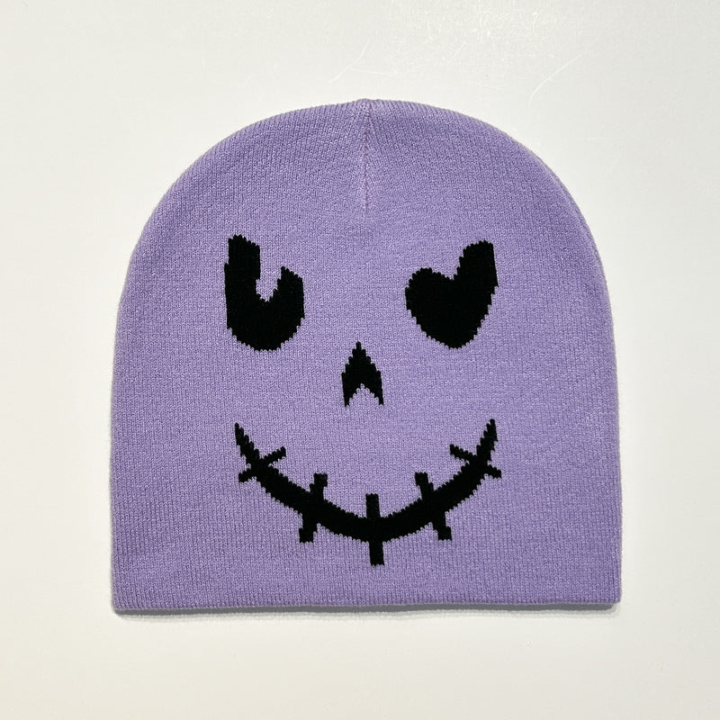 Gorro de lana de punto con cara sonriente de Halloween para invierno