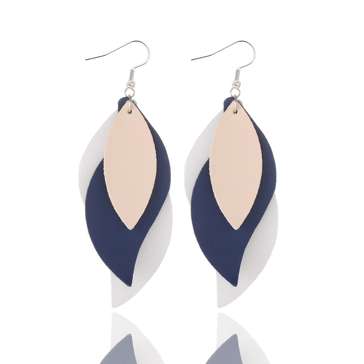 Women Fashion Pu Leather Triple Leaf Shape Earrings