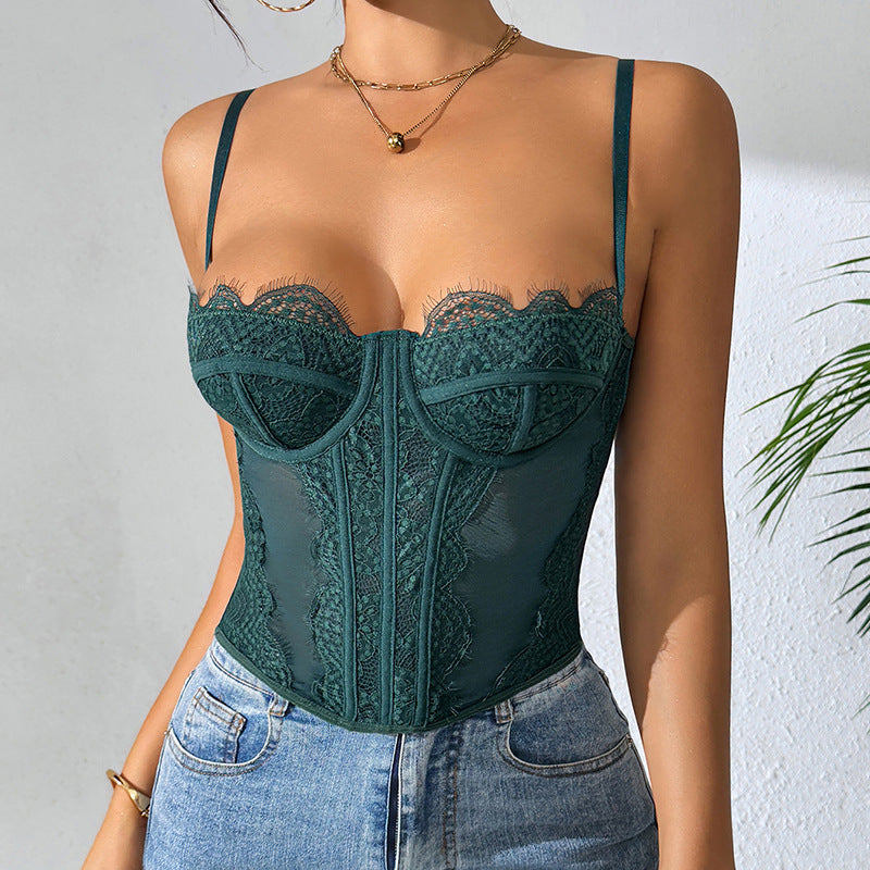 Women Fashion Sexy Solid Color Lace Corset Camisole