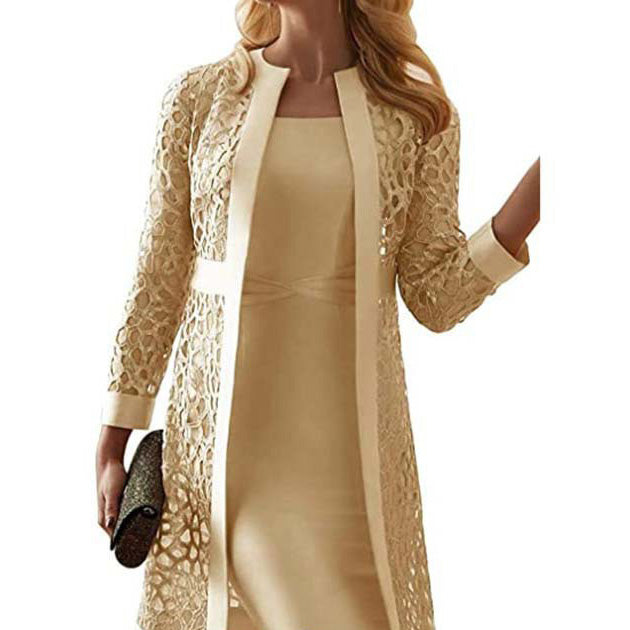 Women Fashion Casual Solid Color Dress Coat Set