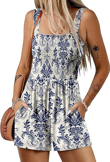 Women Casual Floral Printed Pleated Rompers