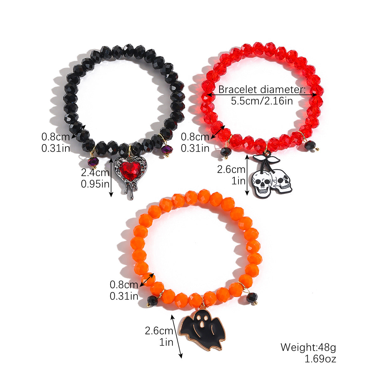 Pulsera de cuentas de calabaza y esqueleto de cerámica blanda para Halloween