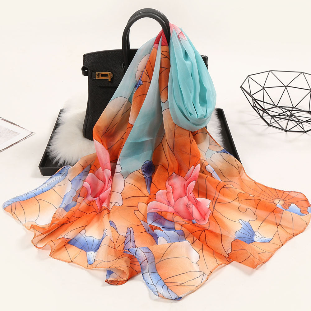 Elegante bufanda larga con estampado de flores para mujer