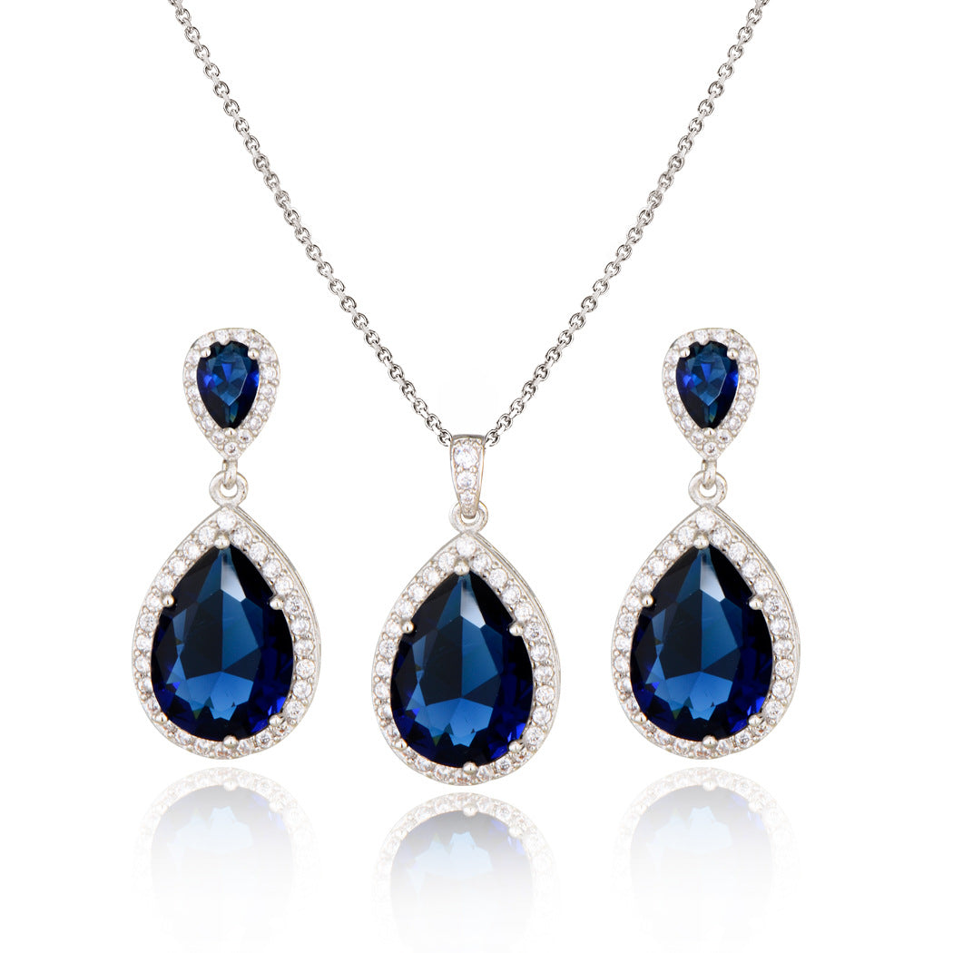 Women Jewelry Water Drop Zircon Necklace Earrings Set Fashion Statement