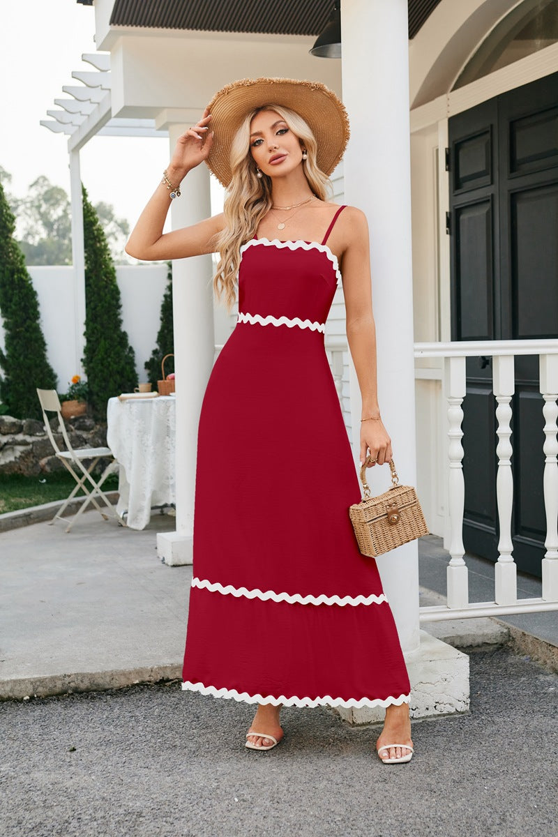 Women Casual Summer Vacation Wave Color Blocking Maxi Sun Dress