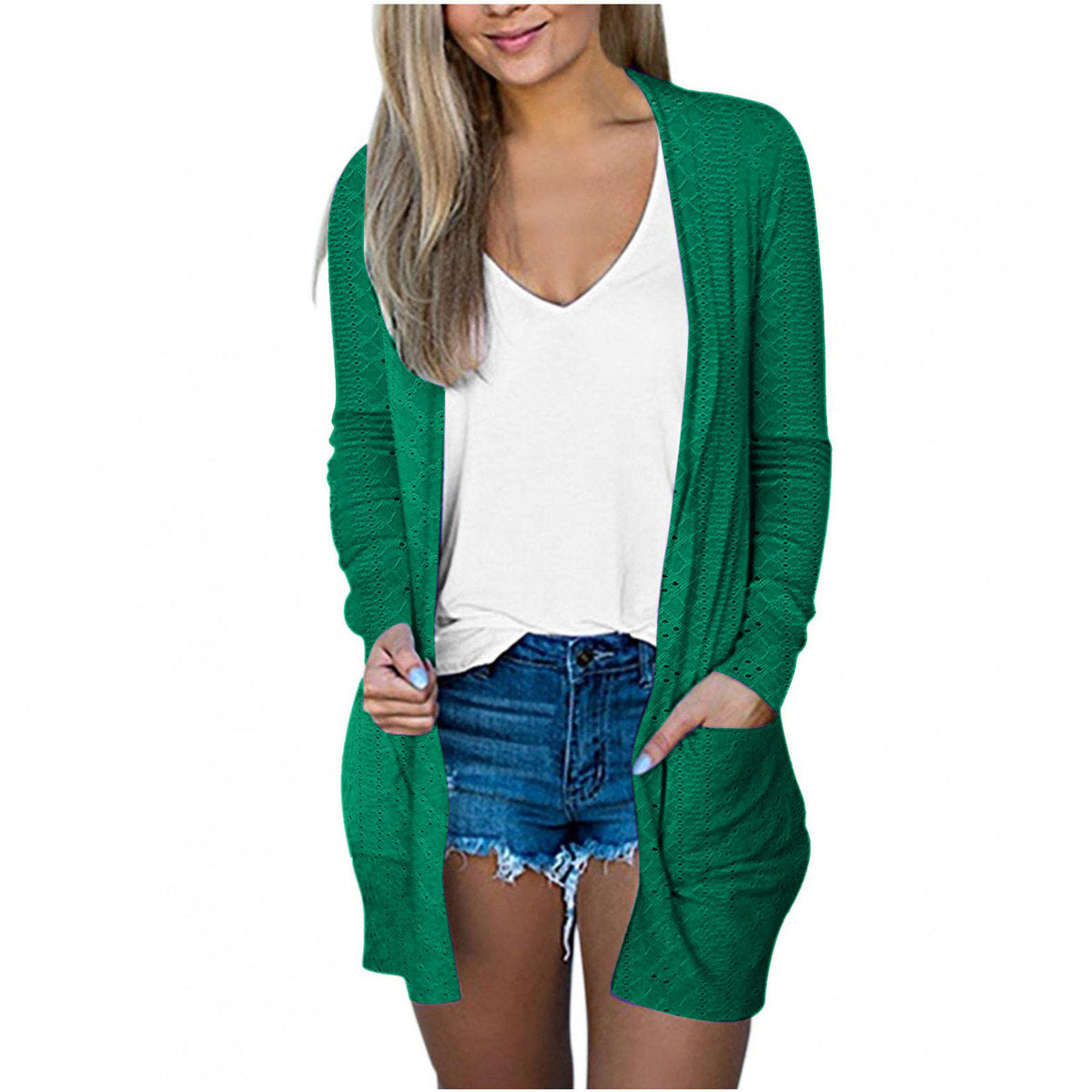 Manteau décontracté à manches longues pour femme, couleur unie