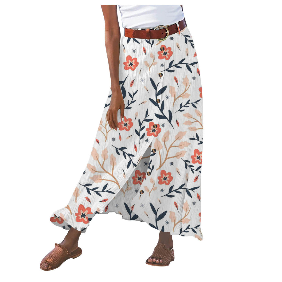 Summer Women Casual Button Decorative Cotton Skirt