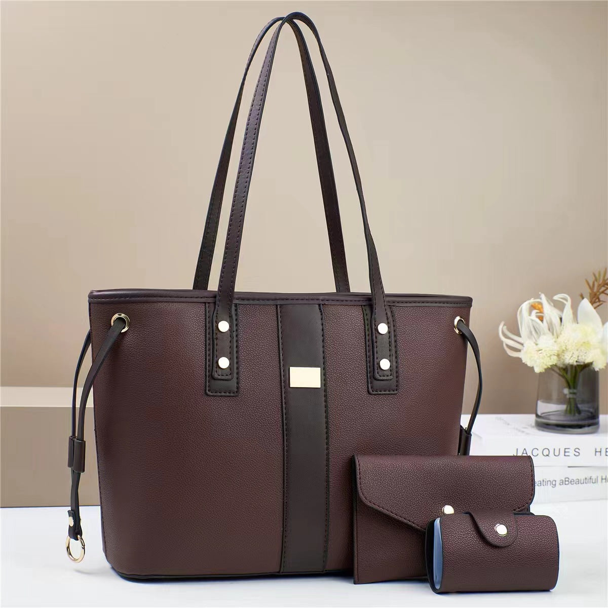 Women Color Blocking Large Capacity Tote Bag Set