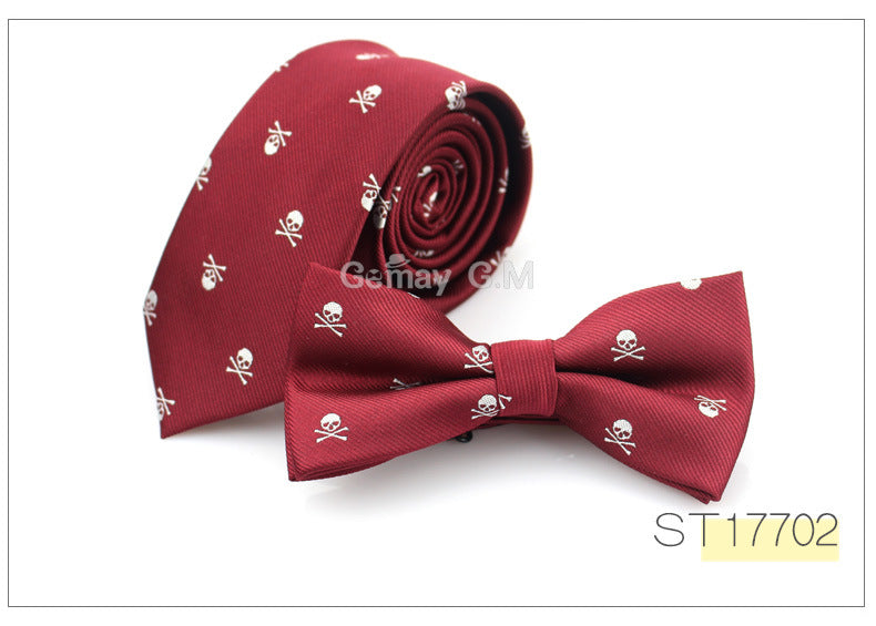 Ensemble d'accessoires de cravate ultra-étroite en polyester pour homme, motif tête de mort, pour Halloween