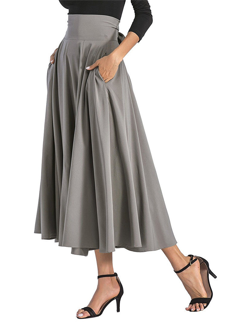 Women Fashion Casual Solid Color High Waist Skirt