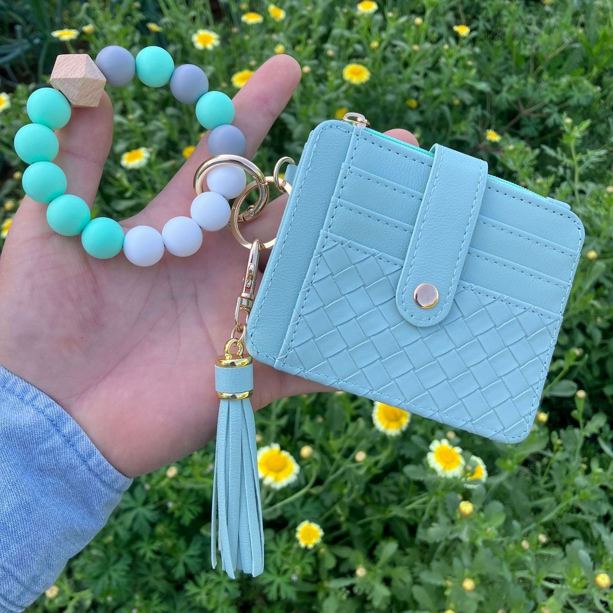 Women Fashion Silicone Bead Bracelet Keychain Wallet