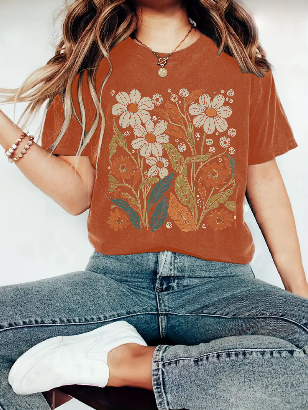 Women Casual Floral Print Short Sleeve T-Shirt