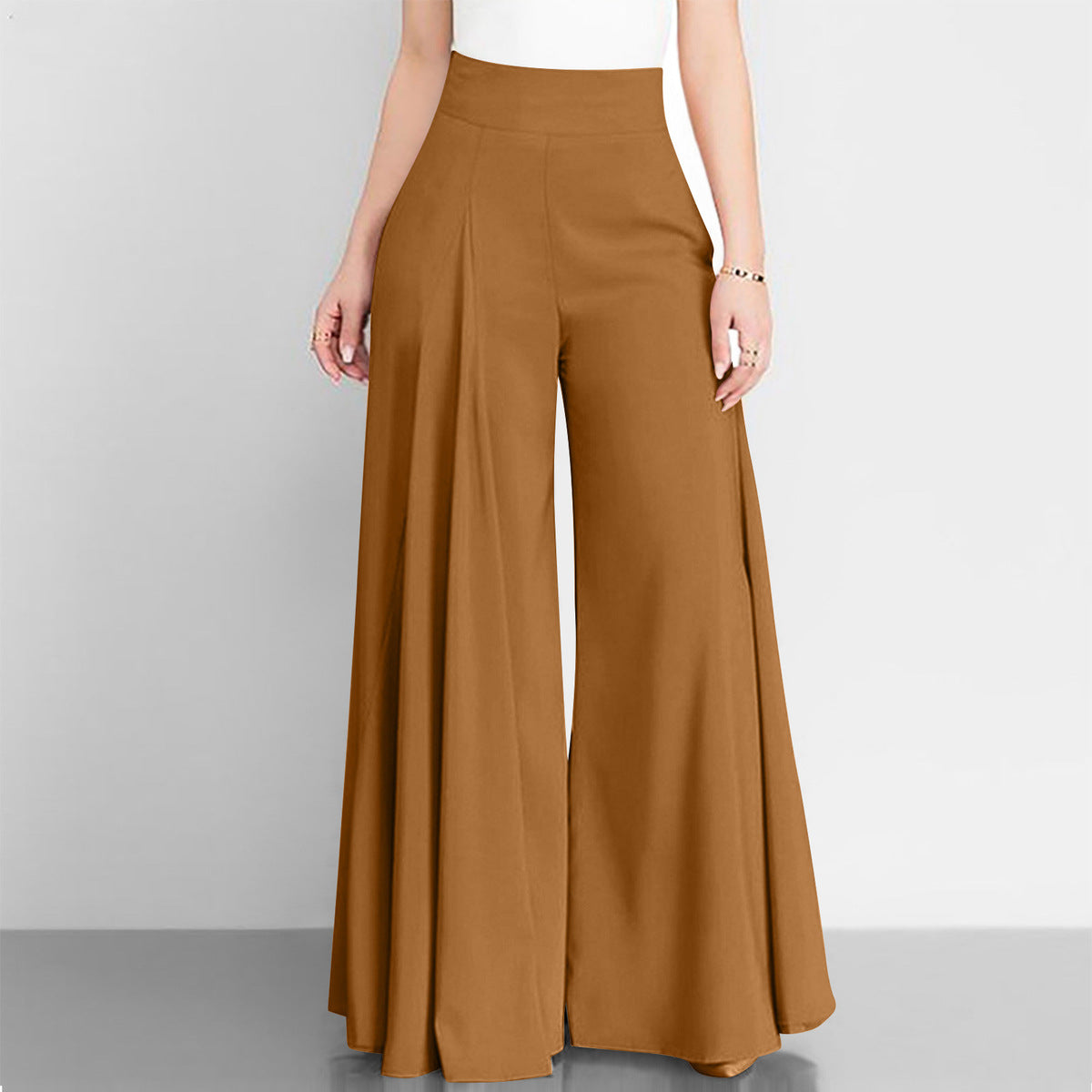 Pantalones anchos de cintura alta de color liso informales a la moda para mujer