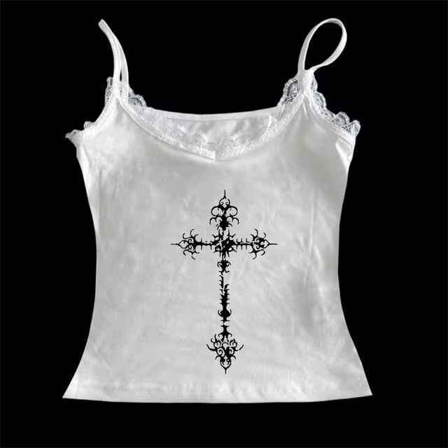Camisola tubo estilo gótico punk con estampado cruzado para mujer