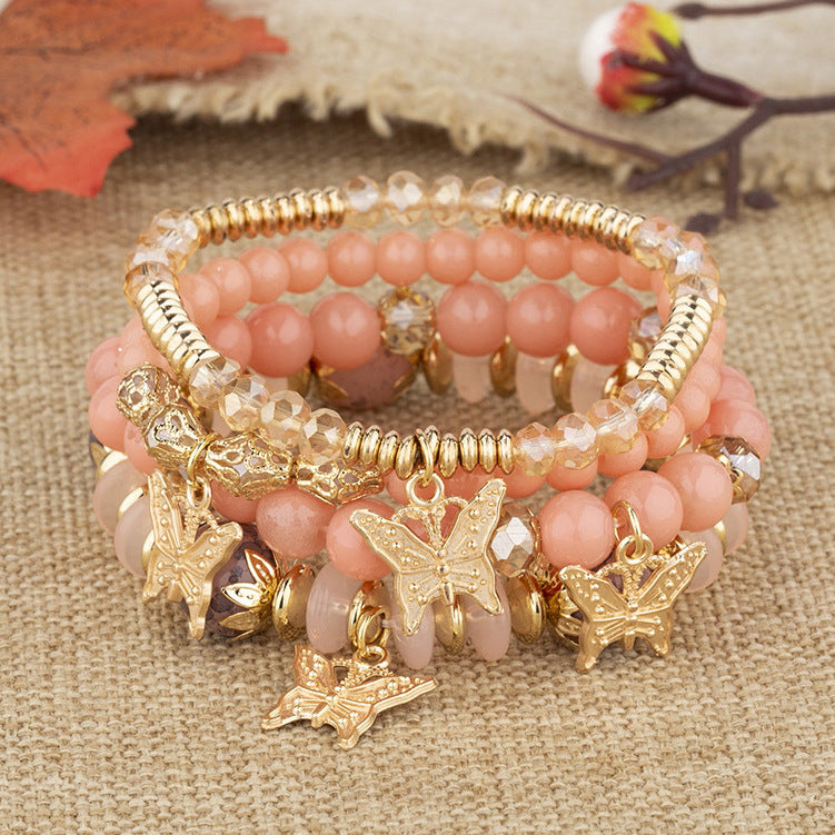 Bohemian Multi-Layer Beaded Butterfly Pendant Bracelet