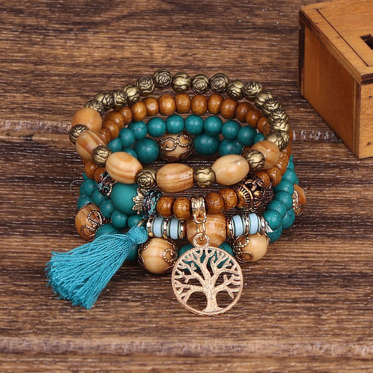 Bohemian Style Multi-Layer Wooden Beaded Bracelet