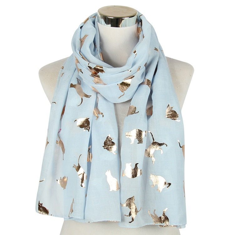 Écharpe en polyester bronzante à motif de chat pour femme