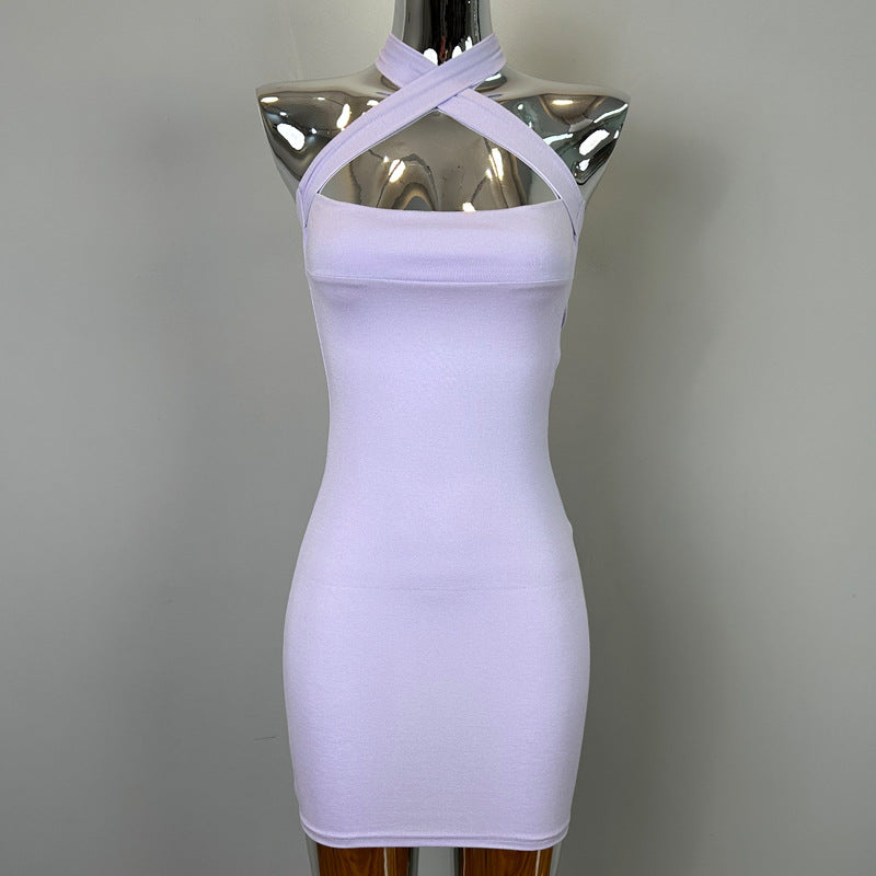 Women Fashion Sexy Solid Color Halter Neck Dress