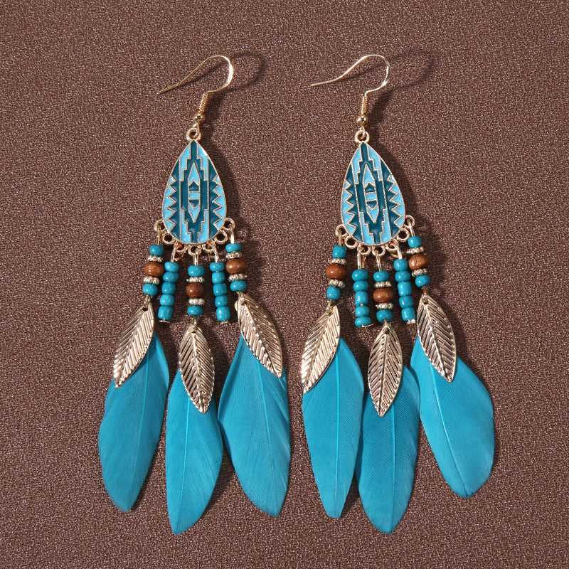 Pendientes de plumas con borlas retro de estilo étnico bohemio