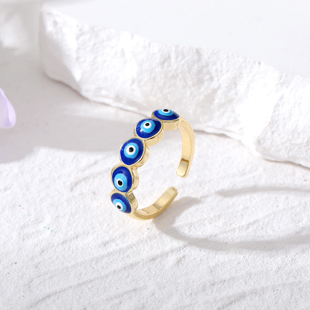 Conjunto de anillos de aleación con diseño geométrico de ojo de diablo para mujer