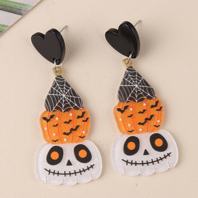 Boucles d'oreilles citrouille fantôme en acrylique pour femme, motif dessin animé d'Halloween