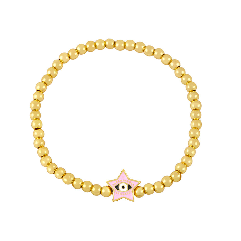 Pulsera de cuentas doradas con ojos de diablo y estrellas sencillas a la moda para mujer