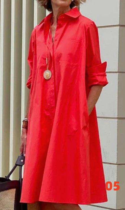 Vestido informal de manga larga con solapa y estampado para mujer