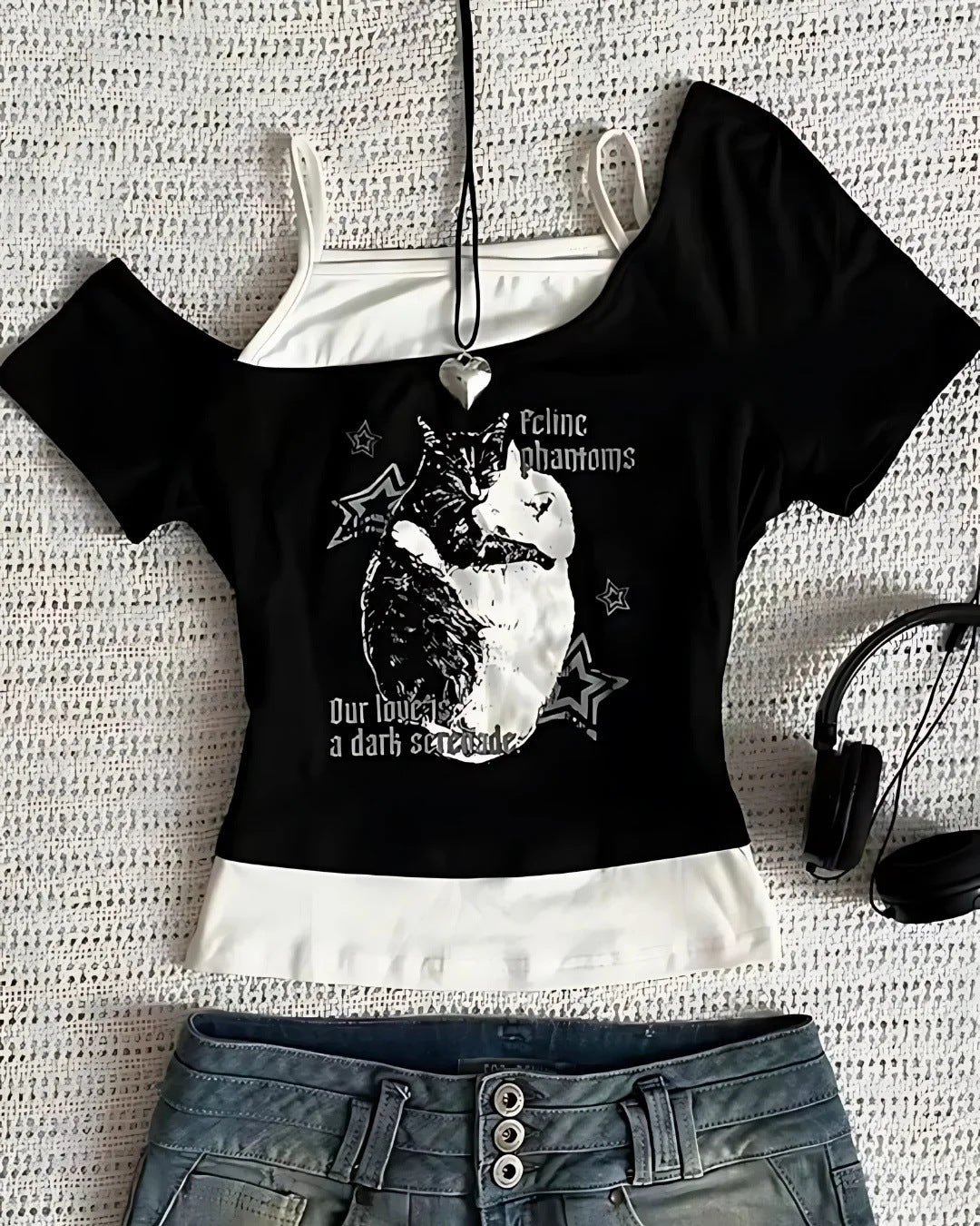 Camiseta de manga corta con estampado gótico de moda de verano para mujer