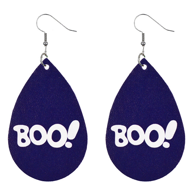 Halloween Women Funny Pumpkin Ghost Leather Earrings
