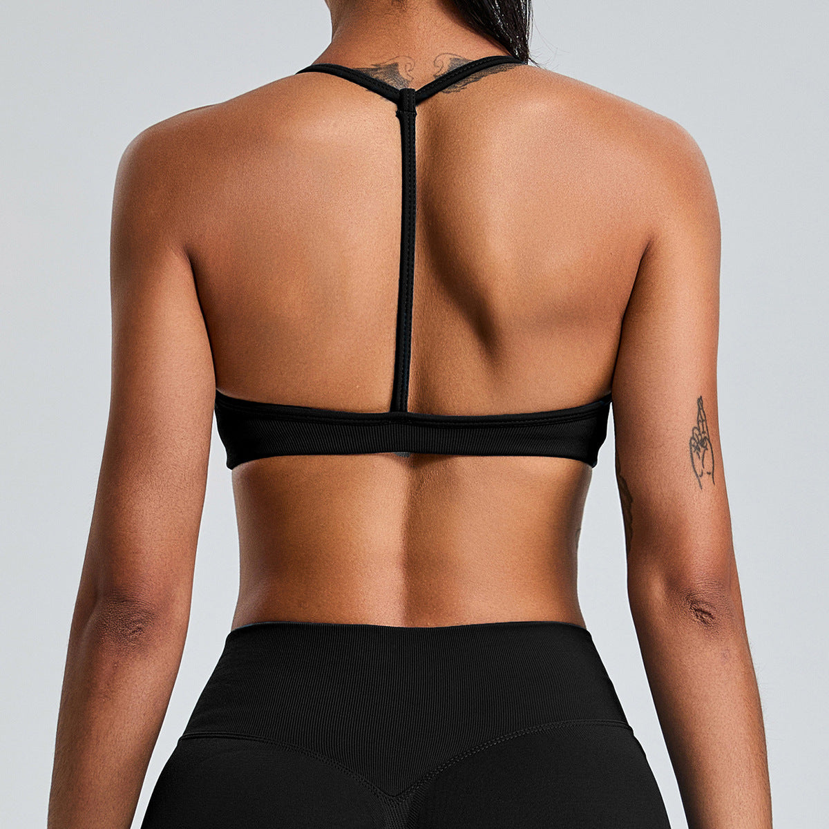 Soutien-gorge de yoga dos nu sans coutures de couleur unie pour femme