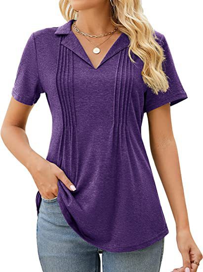 Summer Women Casual V-Neck Short Sleeve Blank T-Shirt