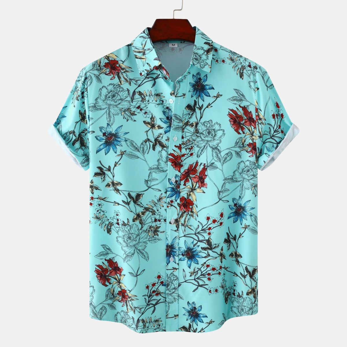 Men Summer Leisure Vacation 3D Tiny Flower Print Short Sleeve Lapel Shirt