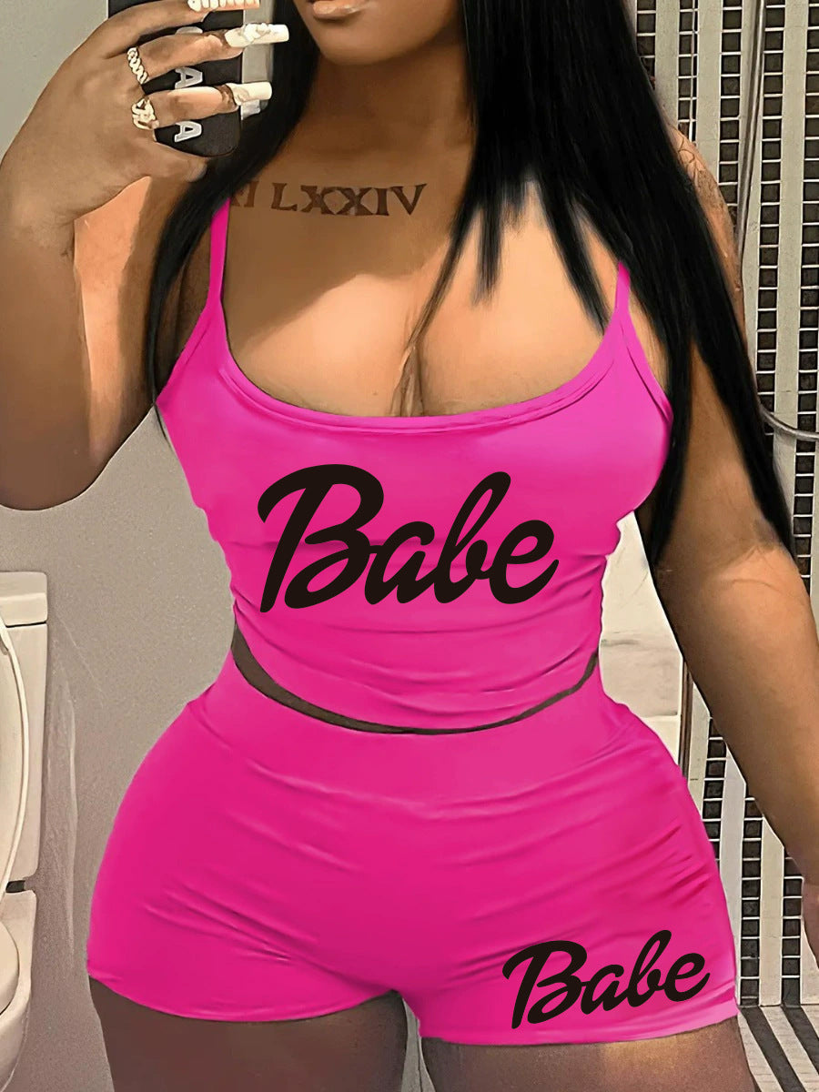Conjunto de camisola corta y pantalones cortos de verano sexy para mujer