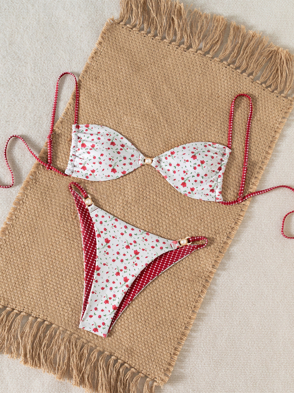 Traje de baño bikini con cordones estampado sexy de moda para mujer