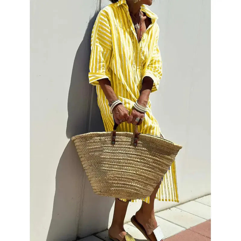 Women Casual Printed Single-Breasted Shirt Dress