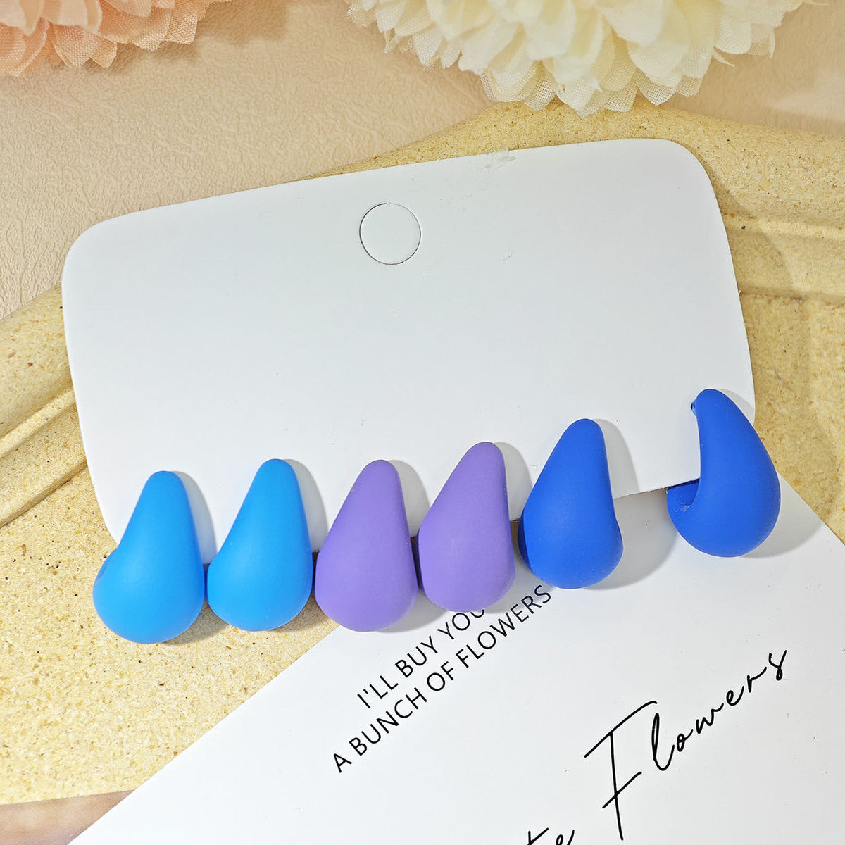 Women Fashion Solid Color Resin Water Drop Earrings 3-Pair Set