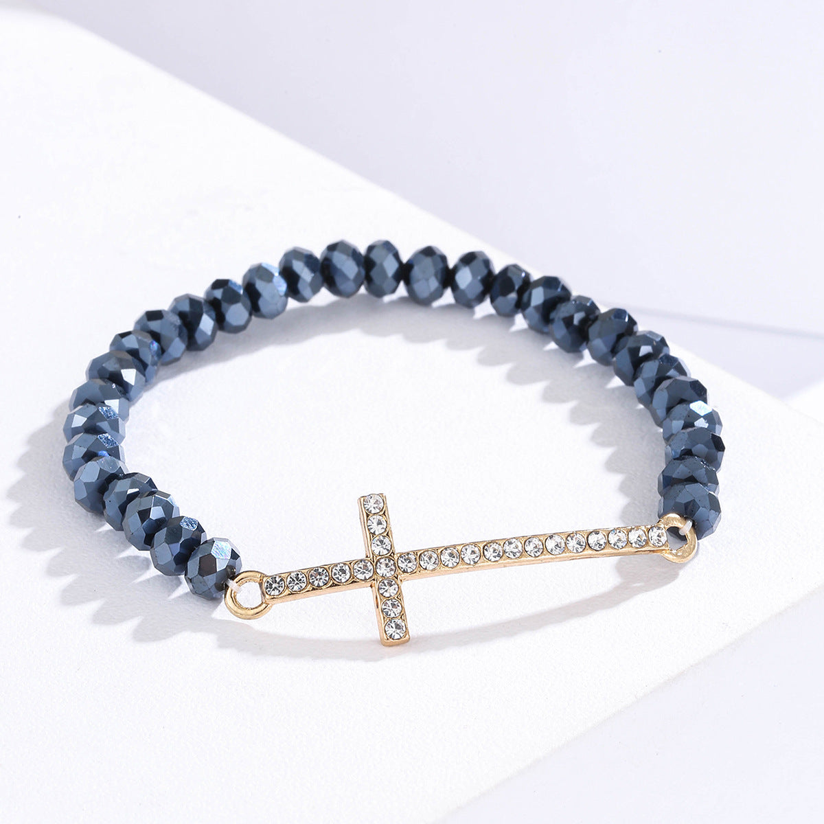 Women Fashion Creative Cross Colorful Crystal Beaded Bracelet