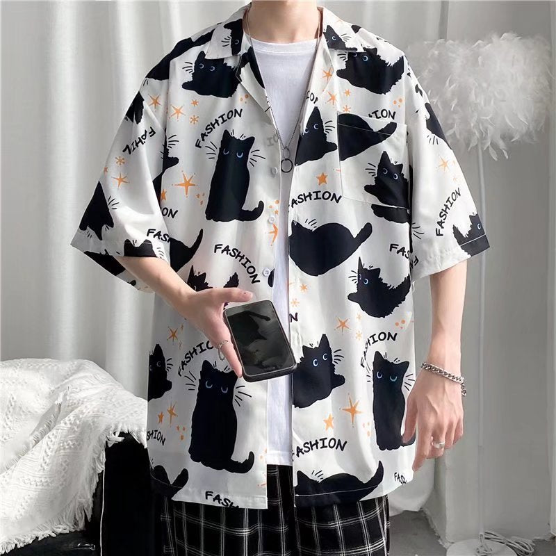 Camisa informal vintage con estampado de flores diminutas para hombre