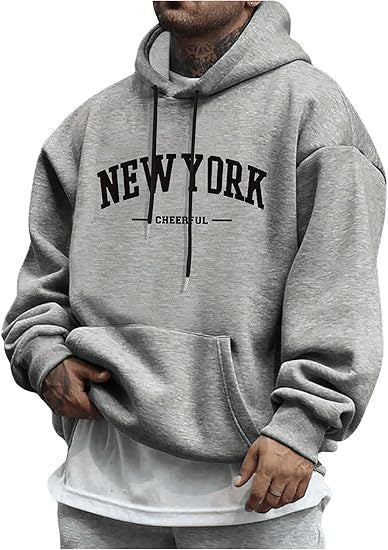 Men's Casual Fashion Letter Print Fleece-Lined Hoodie